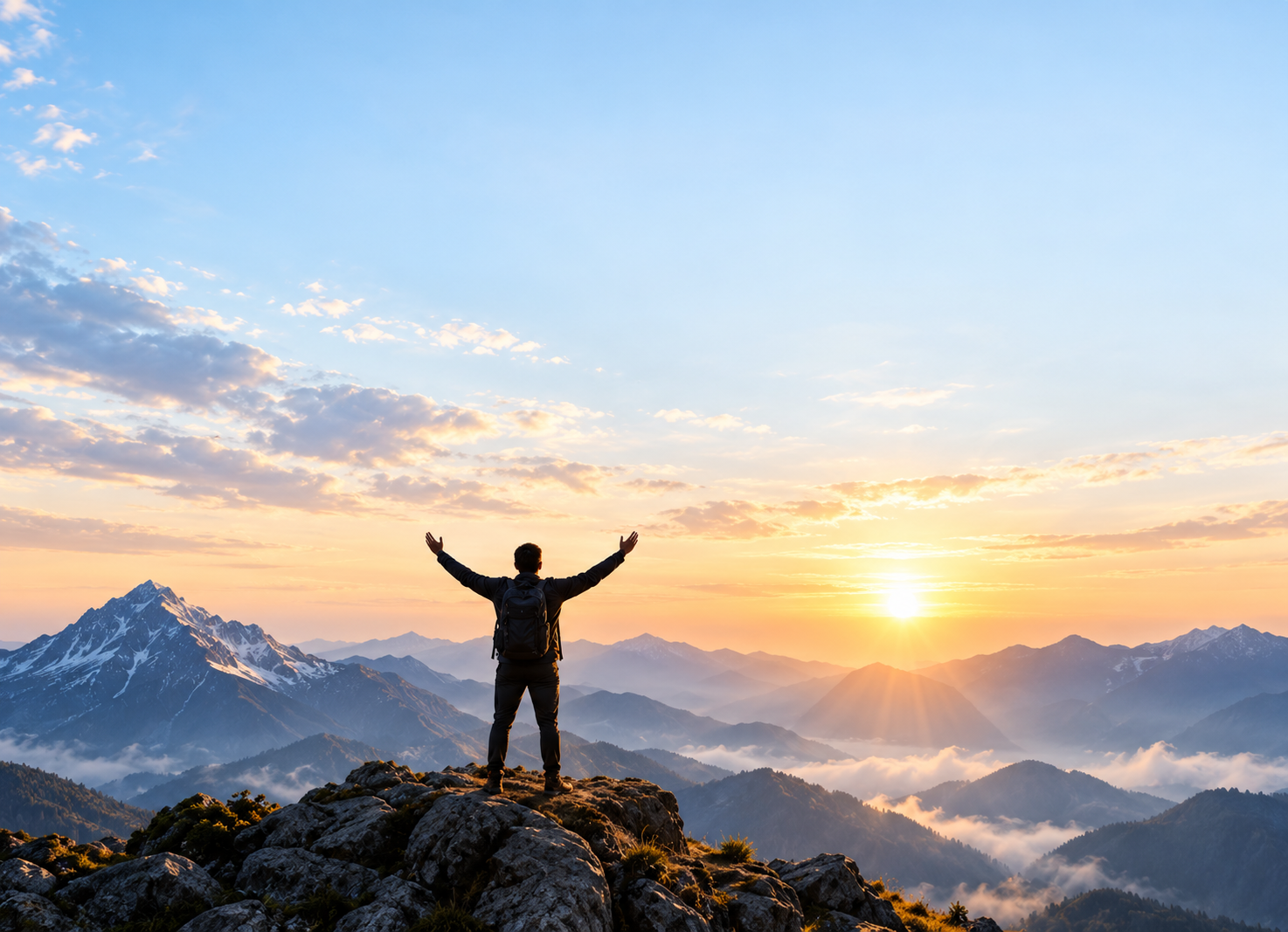 A person overlooking mountains, representing GBIMT's vision for a brighter future